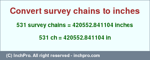 Result converting 531 survey chains to inches = 420552.841104 inches