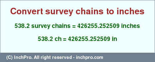 538.2 survey chains to inches is equal to 426255.252509 (in) Result converting 538.2 survey chains to inches = 426255.252509 inches