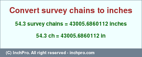 Result converting 54.3 survey chains to inches = 43005.6860112 inches