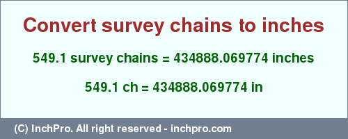 549.1 survey chains to inches is equal to 434888.069774 (in) Result converting 549.1 survey chains to inches = 434888.069774 inches