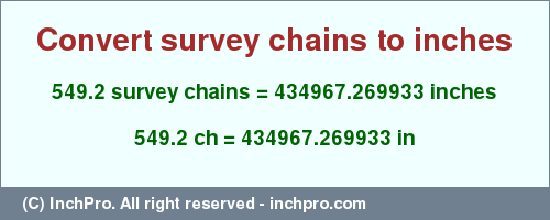 Result converting 549.2 survey chains to inches = 434967.269933 inches