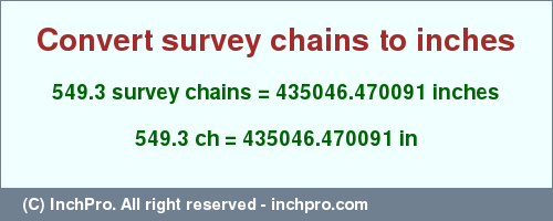 549.3 survey chains to inches is equal to 435046.470091 (in) Result converting 549.3 survey chains to inches = 435046.470091 inches