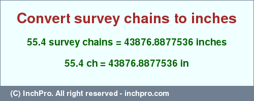 Result converting 55.4 survey chains to inches = 43876.8877536 inches