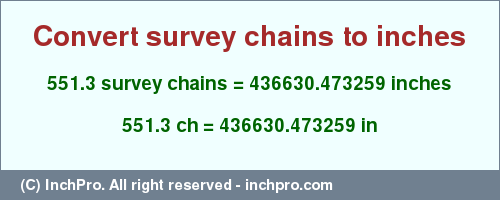 Result converting 551.3 survey chains to inches = 436630.473259 inches