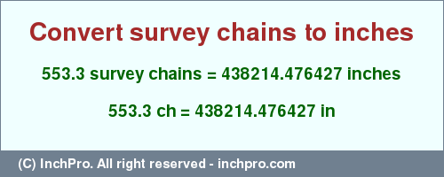 553.3 survey chains to inches is equal to 438214.476427 (in) Result converting 553.3 survey chains to inches = 438214.476427 inches
