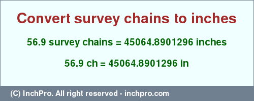 Result converting 56.9 survey chains to inches = 45064.8901296 inches