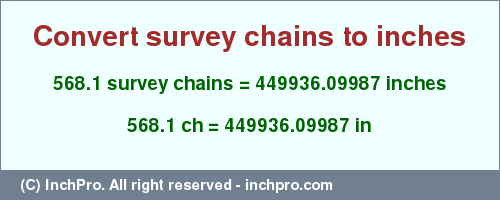 Result converting 568.1 survey chains to inches = 449936.09987 inches