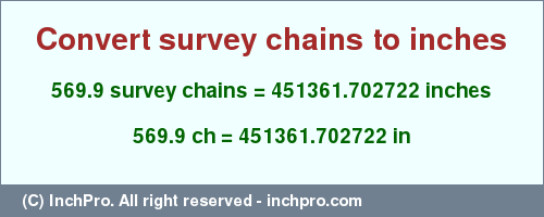 Result converting 569.9 survey chains to inches = 451361.702722 inches