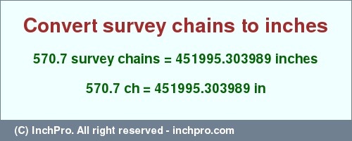 Result converting 570.7 survey chains to inches = 451995.303989 inches