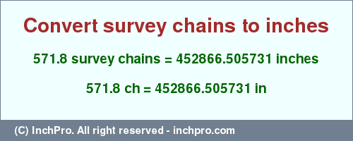 Result converting 571.8 survey chains to inches = 452866.505731 inches