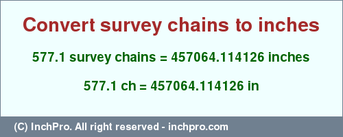 Result converting 577.1 survey chains to inches = 457064.114126 inches