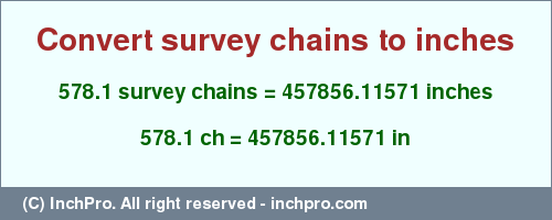 Result converting 578.1 survey chains to inches = 457856.11571 inches