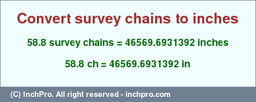 Result converting 58.8 survey chains to inches = 46569.6931392 inches