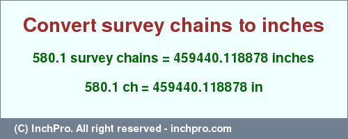 Result converting 580.1 survey chains to inches = 459440.118878 inches