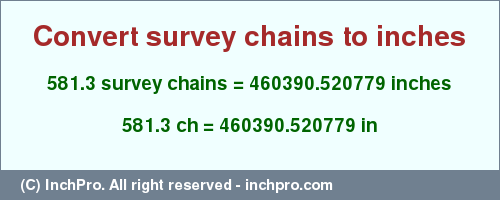 Result converting 581.3 survey chains to inches = 460390.520779 inches