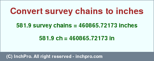 Result converting 581.9 survey chains to inches = 460865.72173 inches