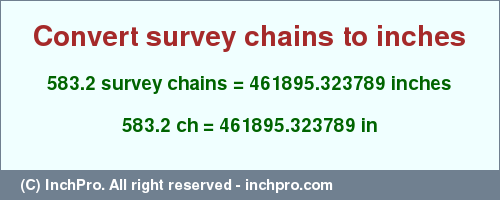 Result converting 583.2 survey chains to inches = 461895.323789 inches