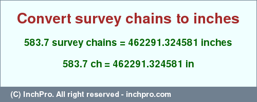 Result converting 583.7 survey chains to inches = 462291.324581 inches