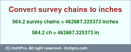 Result converting 584.2 survey chains to inches = 462687.325373 inches