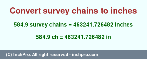 Result converting 584.9 survey chains to inches = 463241.726482 inches