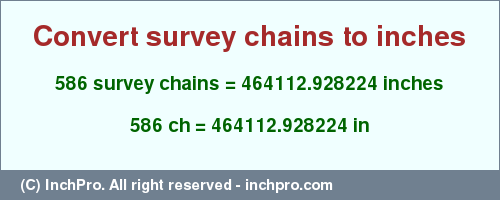 Result converting 586 survey chains to inches = 464112.928224 inches
