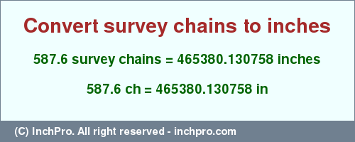 Result converting 587.6 survey chains to inches = 465380.130758 inches
