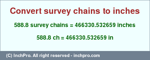 Result converting 588.8 survey chains to inches = 466330.532659 inches