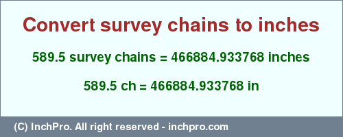 Result converting 589.5 survey chains to inches = 466884.933768 inches