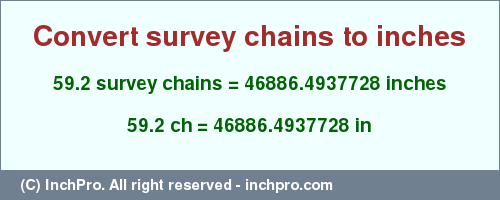 Result converting 59.2 survey chains to inches = 46886.4937728 inches