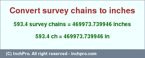 Result converting 593.4 survey chains to inches = 469973.739946 inches