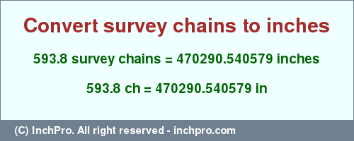 Result converting 593.8 survey chains to inches = 470290.540579 inches