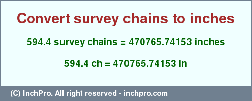 Result converting 594.4 survey chains to inches = 470765.74153 inches