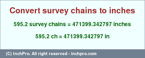 Result converting 595.2 survey chains to inches = 471399.342797 inches