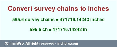 Result converting 595.6 survey chains to inches = 471716.14343 inches
