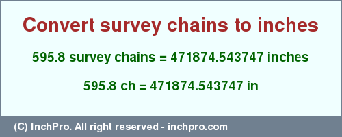Result converting 595.8 survey chains to inches = 471874.543747 inches