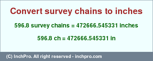 Result converting 596.8 survey chains to inches = 472666.545331 inches
