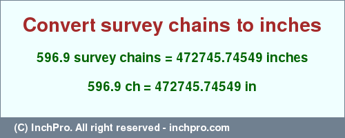 Result converting 596.9 survey chains to inches = 472745.74549 inches