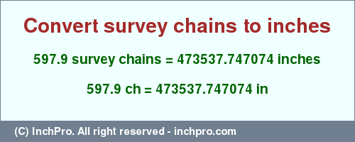 Result converting 597.9 survey chains to inches = 473537.747074 inches
