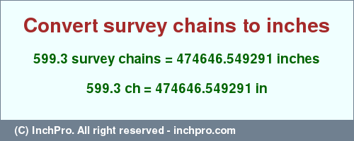 Result converting 599.3 survey chains to inches = 474646.549291 inches