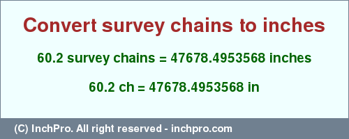 Result converting 60.2 survey chains to inches = 47678.4953568 inches