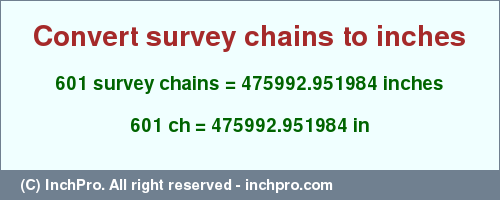 Result converting 601 survey chains to inches = 475992.951984 inches
