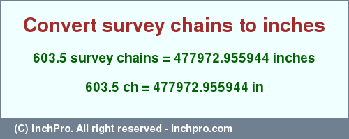 Result converting 603.5 survey chains to inches = 477972.955944 inches