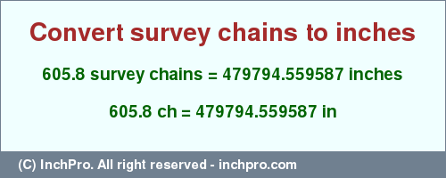 Result converting 605.8 survey chains to inches = 479794.559587 inches