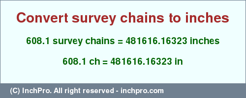 Result converting 608.1 survey chains to inches = 481616.16323 inches
