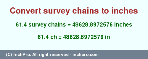 Result converting 61.4 survey chains to inches = 48628.8972576 inches