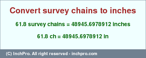 Result converting 61.8 survey chains to inches = 48945.6978912 inches