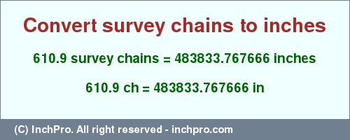 Result converting 610.9 survey chains to inches = 483833.767666 inches