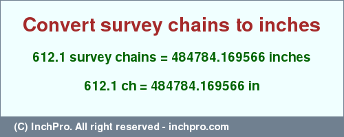 Result converting 612.1 survey chains to inches = 484784.169566 inches