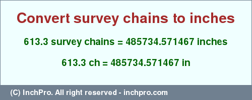 Result converting 613.3 survey chains to inches = 485734.571467 inches