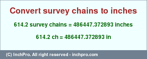 Result converting 614.2 survey chains to inches = 486447.372893 inches